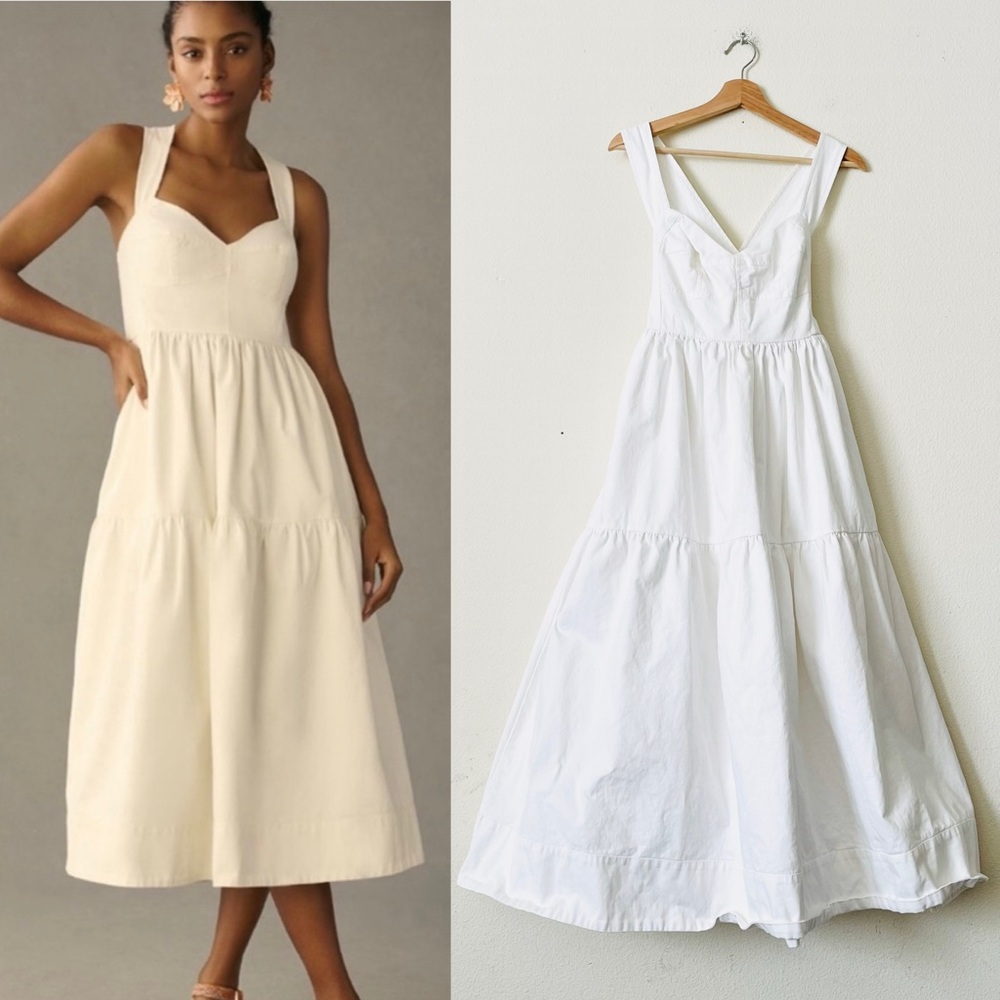 Women’s Cream Midi Sundress with Sweetheart Neckline